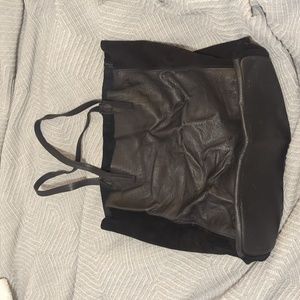 Eileen Fisher black American leather and suede tote